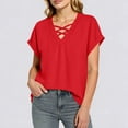 thumbnail image 5 of Guluxicc V Neck T Shirts for Women Short Sleeve Criss Cross Hollow Out Solid Color Tops Summer Casual Womens Shirts, 5 of 6