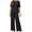 Black, variant on vigerkar Women's round neck short sleeved button up shirt wide leg pants set, Casual Work 2-piece set (White, S)