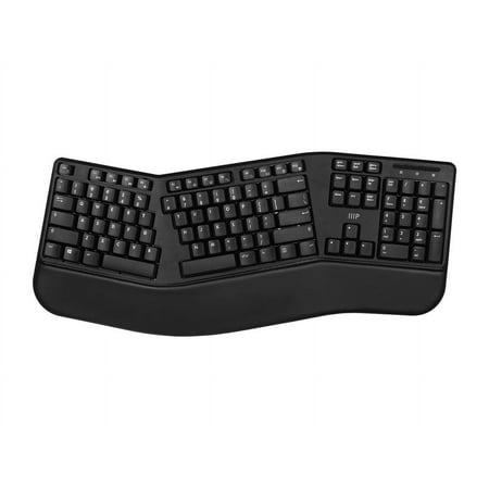 Monoprice Ergonomic Wireless Split 105-Key Keyboard, 2.4GHz Wireless, 13 Multimedia Hotkeys Functions, Auto‑Power Save Mode, Built‑In Wrist Cushion Support