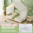 thumbnail image 5 of Full Size Montessori Floor Bed with Canopy, Wooden House Shape Toddler Bed with High Railings and Roof, Full Bed Frame for Kids Bedroom, White, 5 of 7
