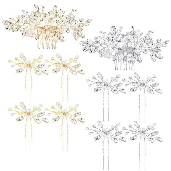 10 Pcs Bridal Hair Combs, 5 Pcs Golden & 5 Pcs Silver Hair Combs for Wedding, Pearl and Crystal Hair Pins Set for Brides, Elegant Hair Accessories for Wedding
