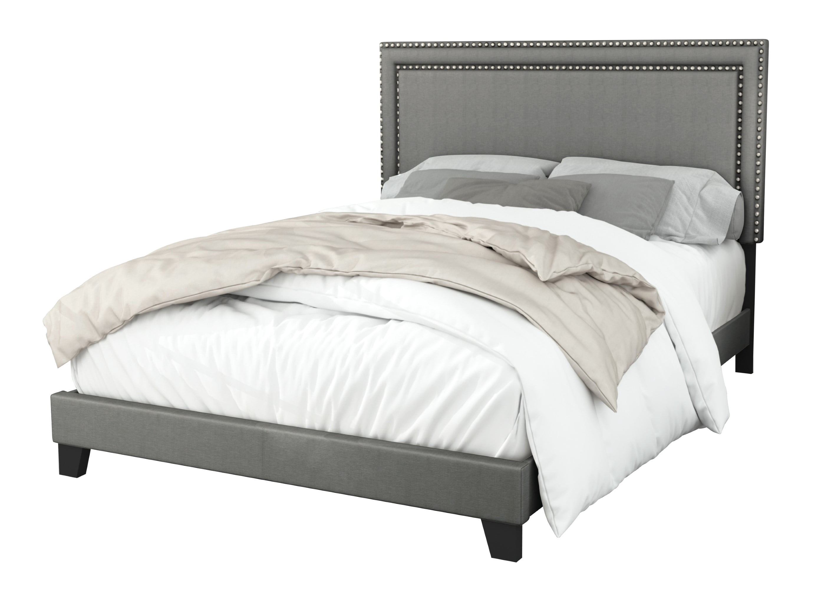 Home Design Ocala Full Upholstered Panel Bed Frame with Padded Headboard and Sturdy Support, Gray, Easy Assembly