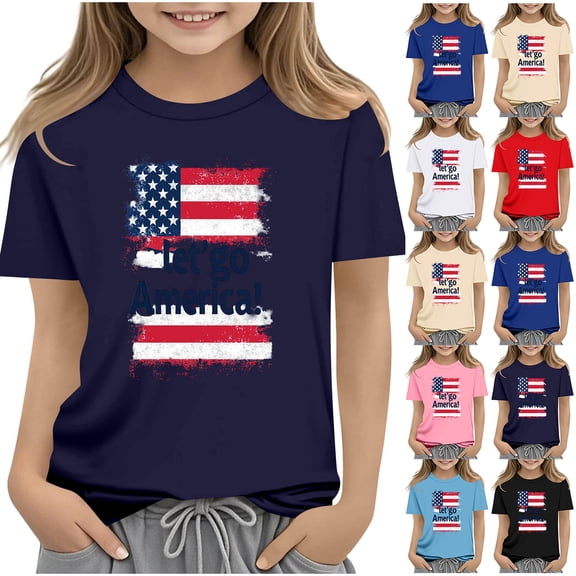Afuyipoi Independence Day Kids T-Shirt July 7th Patriotic Graphic Tee Summer Shirt Print Youth Holiday Celebration Apparel Navy Size 11-12 Years