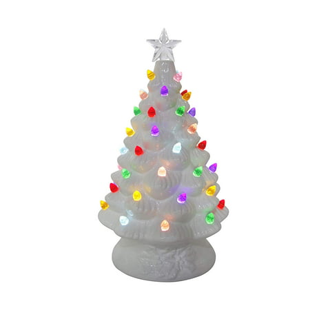 ReLive Ceramic 8 Inch White Christmas Tree with Multi-color Lights and
