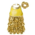 thumbnail image 2 of iEFiEL Kids Girls Sequin Tassel Latin Dance Dress with Headband Ballet Jazz Hip Hop Dance Costume Gold 14, 2 of 7