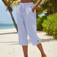 thumbnail image 2 of Delayuji Womens Capri Pant High Waisted Drawstring Elastic Comfy Straight Leg Short Pants Cropped Pant With Pockets, 2 of 8
