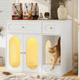 thumbnail image 5 of Oufan 37.4" Cat Litter Box Enclosure with LED Light, Wooden Hidden Cat Washroom Furniture with 2 Acrylic Doors & 2 Storage Drawers, Cat House Nightstandfor Living Room, White, 5 of 10