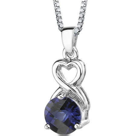 Peora 2.50 Carat T.G.W. Round Checkerboard Cut Created Blue Sapphire Rhodium over Sterling Silver Pendant, 18