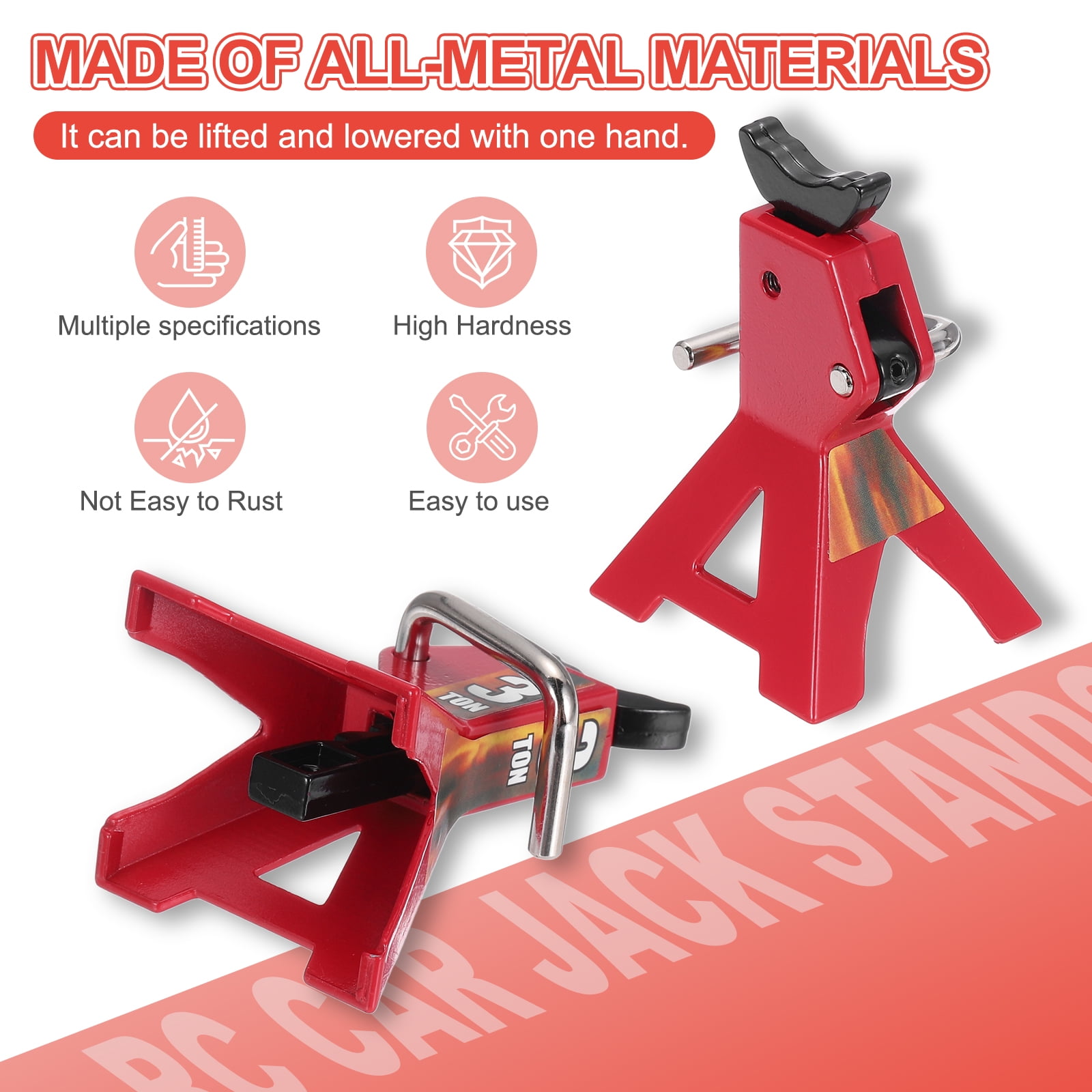 Uxcell RC Car Jack Stands,1/10 Scale 3 Ton Rc Accessories,for SCX10 TRX4 D90 CC01 RC Truck ,Red,2 pcs