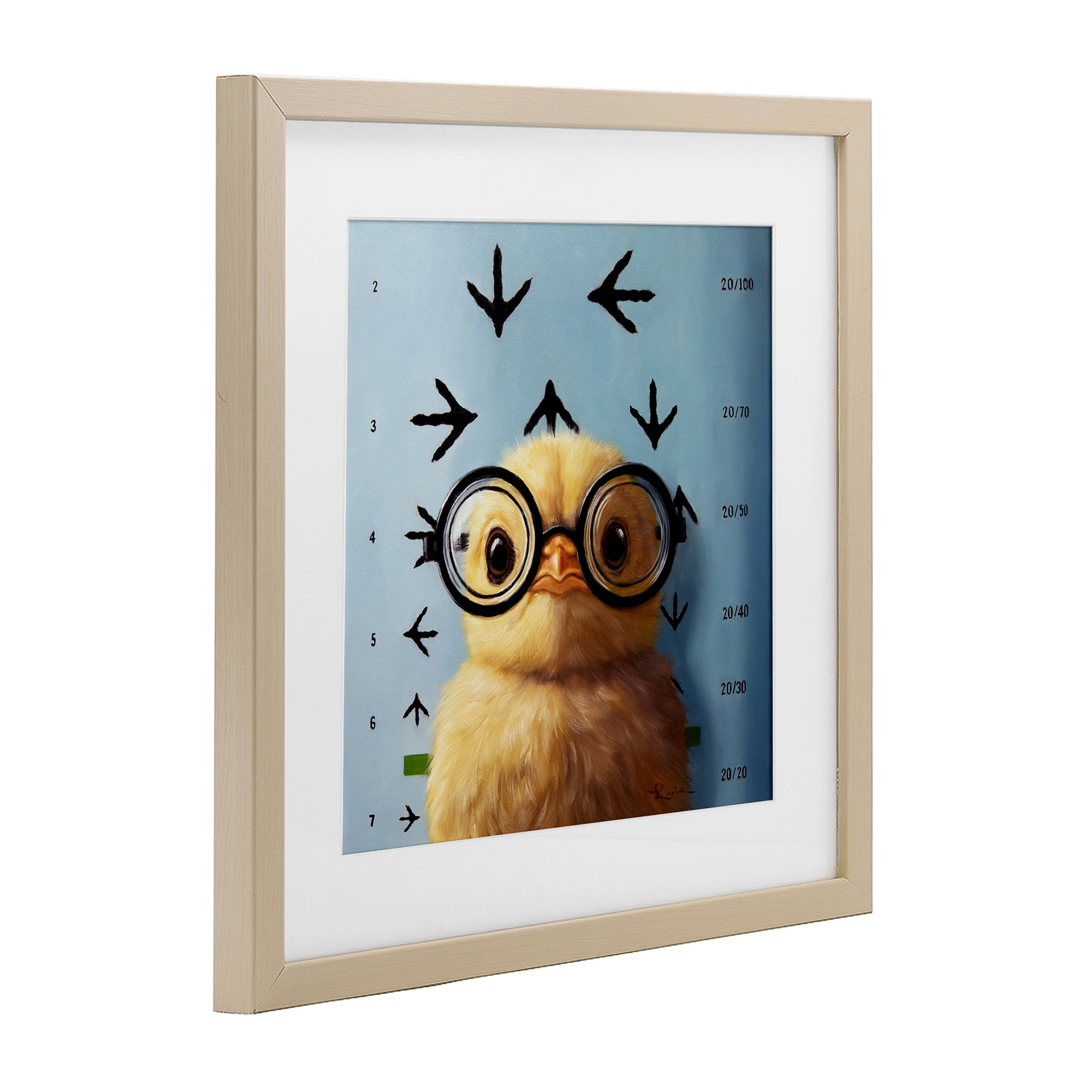 Four Eyes Chick Vision Birch Framed Print Under Glass, design by Lucia Heffernan