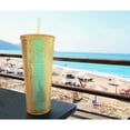 thumbnail image 2 of Vaso de agua Duslogis de 5 piezas de 24 oz con pajita y tapa a prueba de fugas, ideal para café helado, reutilizable, circular, dorado, 2 of 7