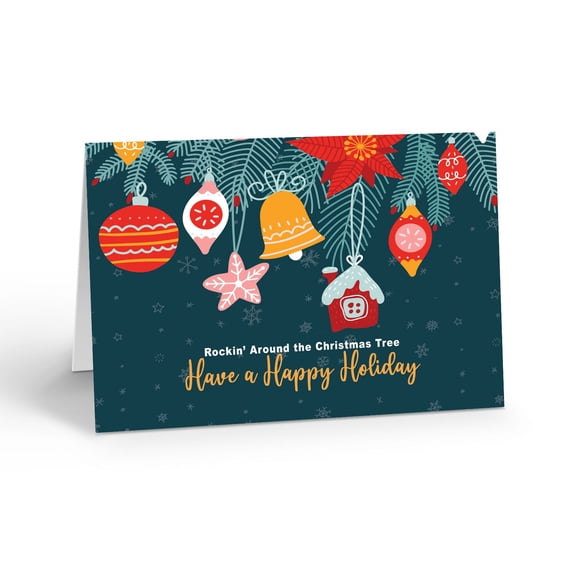 Fun Colorful Christmas Ornaments Holiday Card - 12 Cards with Envelopes - Christ
