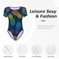 thumbnail image 6 of The Xecao Abstract Bright Pineapple Fruit Retro Women's Crew Neck Body Suit, a short-sleeved bodysuit and basic swimsuit, both comfort and style for dating and daily life, 6 of 9