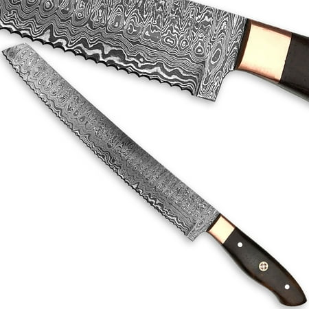 WHITE DEER Forged Serrated Bread Knife Chef Cutlery Damascus Steel Saw 1095HC
