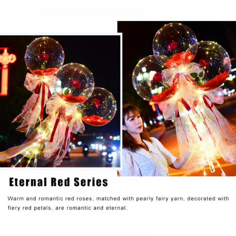 Keimprove LED Balloons Light Up Balloons - LED Luminous Balloon Rose Bouquet Clear Bobo Balloons with Lights Flower for Wedding Valentine Anniversary
