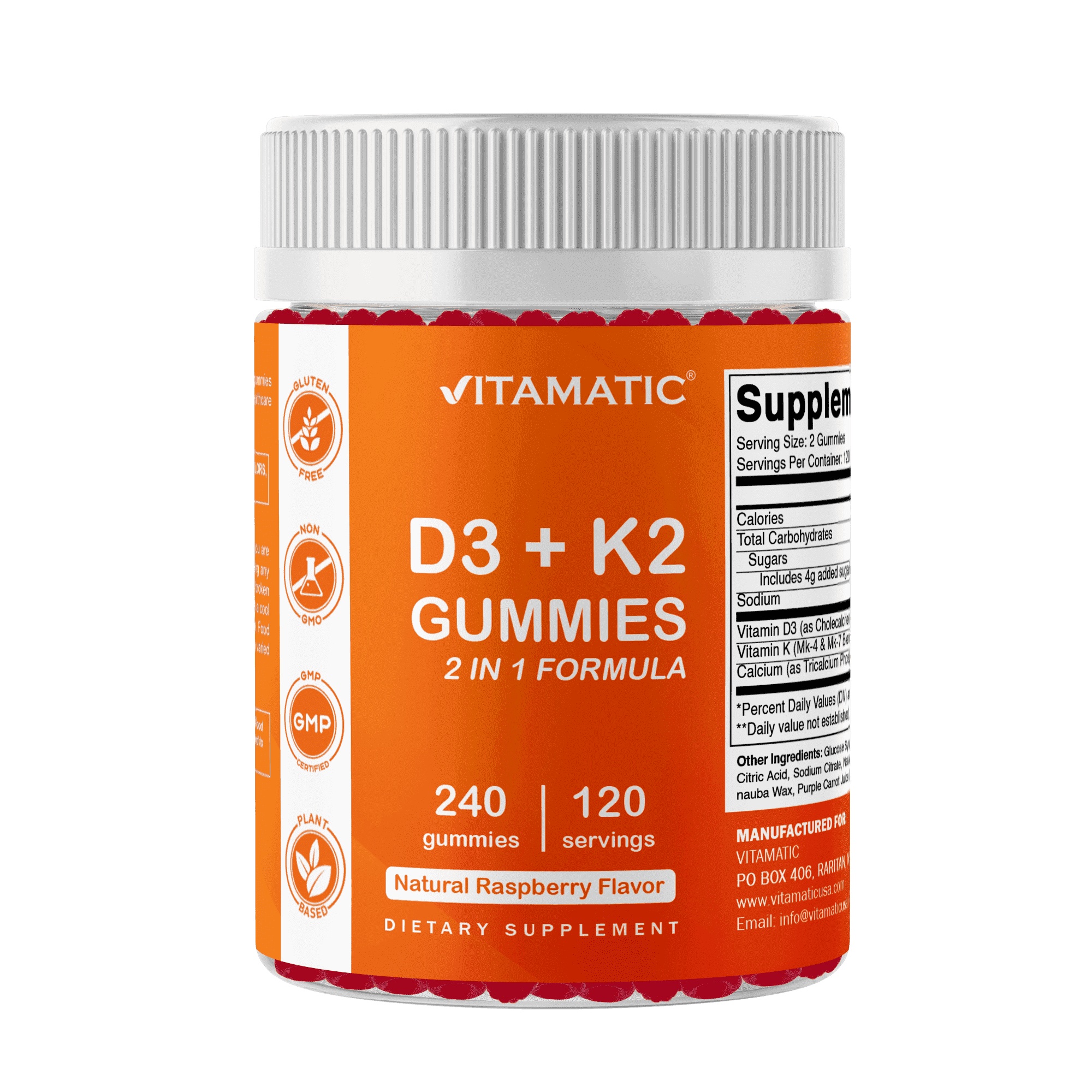 (2 pack) Vitamatic Vitamin D3 K2 with Calcium Gummies - 240 Count - Non-GMO, Gluten Free