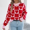 thumbnail image 2 of vigerkar Women's Fall Winter Crew Neck Long Sleeve Cute Heart Pattern Loose Knit Pullover Sweaters Jumper Tops (Red, S), 2 of 8