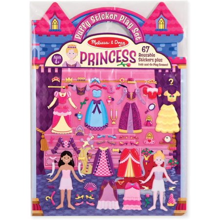 Puffy Sticker Play Set – Princess 67 Reusable Stickers with 2 Fold-Out Scenes Restickable Fashion Activity Book Mess Free Travel Toys for Kids Ages 4+