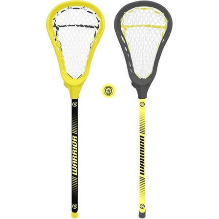 Warrior 30" Lacrosse Player Sticks & Ball Set – Black & Yellow Plastic Sticks 1 PlaySafe Rubber Ball