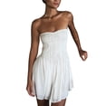 thumbnail image 6 of Nituyy Women Off-shoulder Sleeveless Dress Summer Solid Color Ruched Party Mini Dress Beach Streetwear, 6 of 9