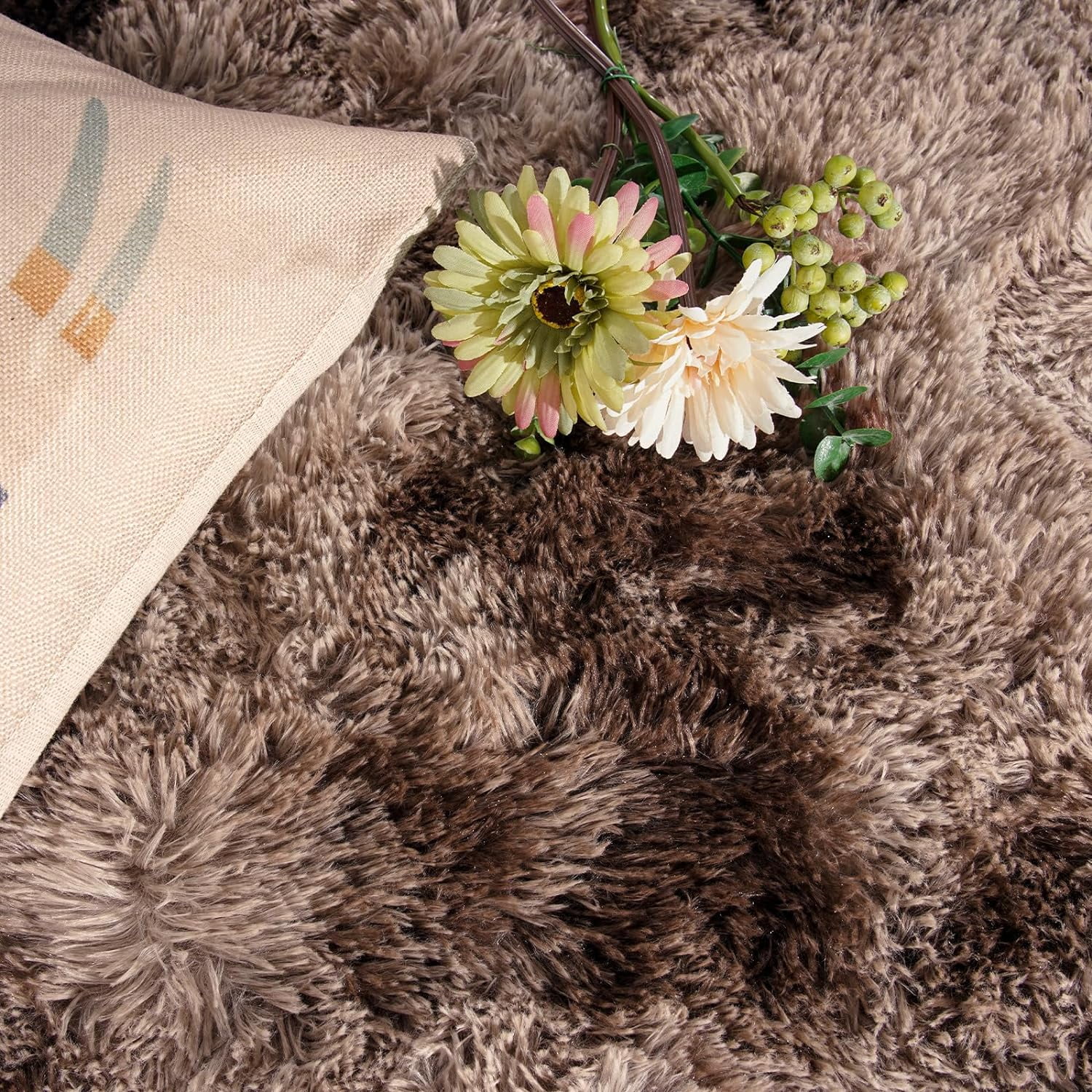 Junovo Luxury Velvet Shag Area Rug Modern Indoor Fluffy Rugs, Extra Comfy and Soft Carpet For Bedroom Living Room Kids Room,6'x9',Coffee