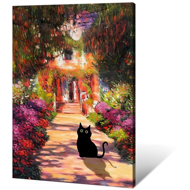 Lienzo vintage de Monet para pared, famosas pinturas al óleo, Monets, lirios de agua, póster de gato negro, estampado floral de gato divertido, galería abstracta de granja, decoración estética de la h