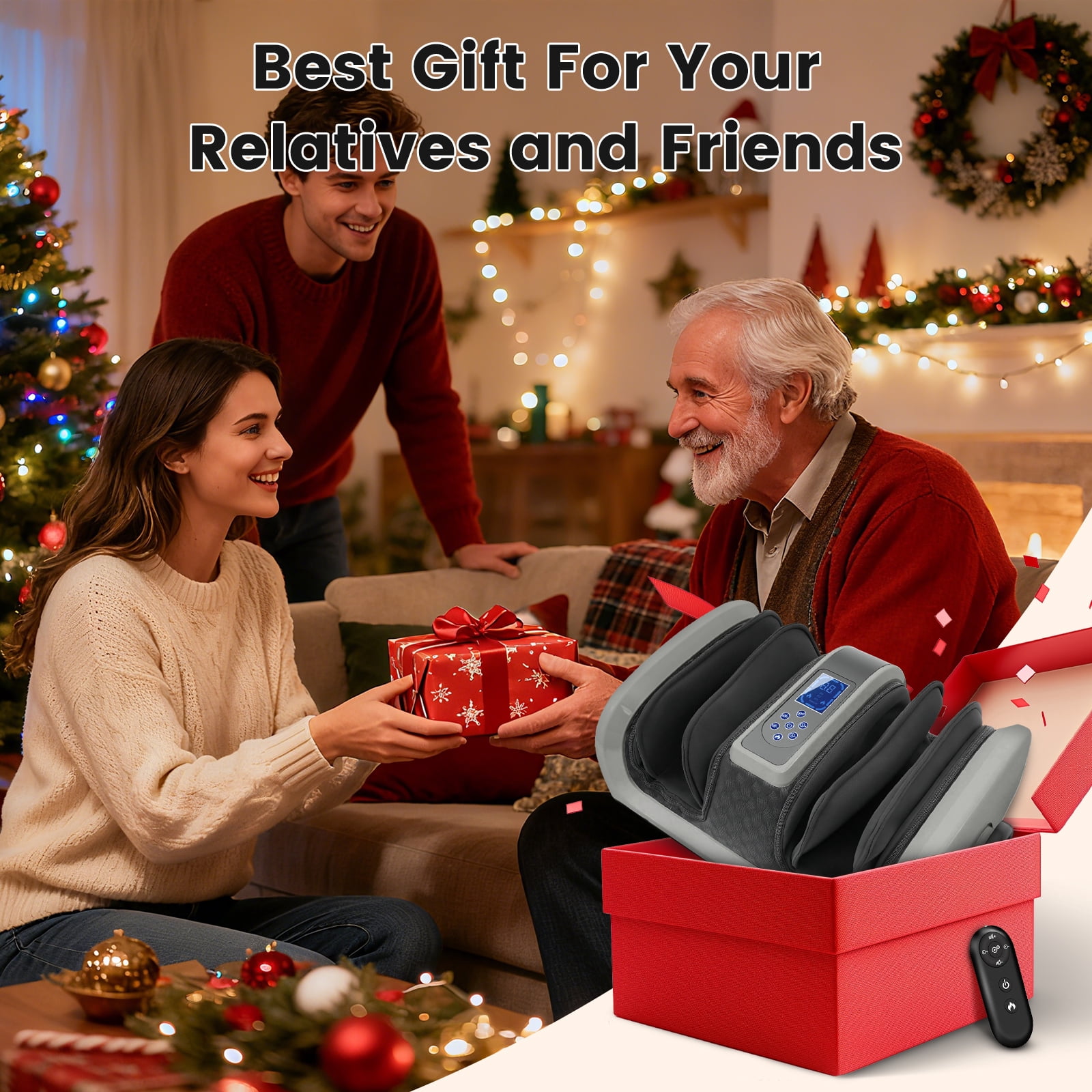 BAOKALER Shiatsu Foot Massager with Heat, Deep Kneading Foot and Calf Massager with Vibration Compression, Electric Leg Massager Machine for Circulation and Pain Relief, Gift for Elder, Black