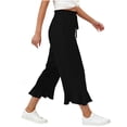 thumbnail image 3 of Hngshg Womens Capri Pants Summer Beach Vacation Ruffle Wide Leg Pants Loose Leisure Solid Color Drawstring Trousers with Pockets, 3 of 7
