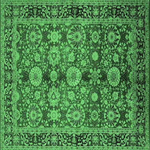 Ahgly Company Indoor Square Oriental Emerald Green Industrial Area Rugs, 8' Square