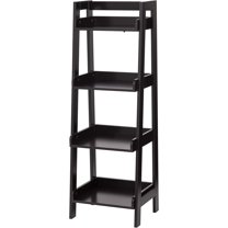 4-Tier Ladder Shelf, Bathroom Shelf Freestanding, 4-Shelf Spacesaver Open Wood Shelving Unit, Ladder Shelf (Espresso)
