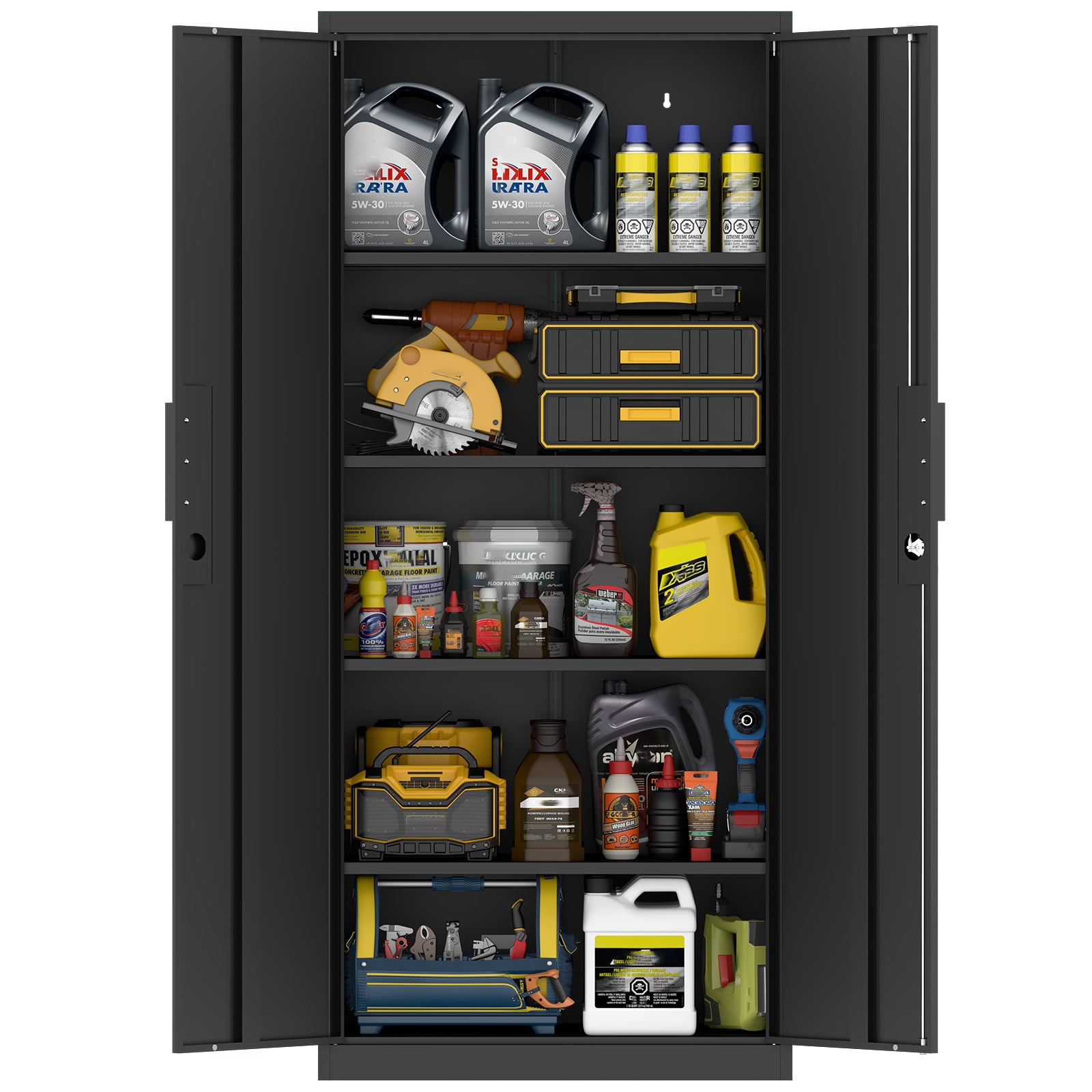 Marcree Metal Garage Storage Cabinet with 2 Doors and Adjustable Shelves - 71" Steel Lockable File Cabinet,Locking Tool Cabinets for Office,Home,Garage,Gym,School (Black)