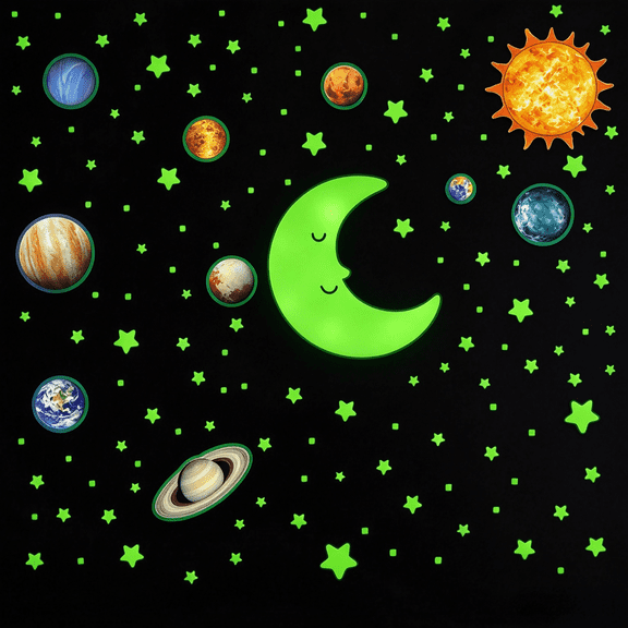 Glow in the Dark Stars Solar System Wall Decals, Earth and Planet Stickers for Bedroom and Ceiling Decoration