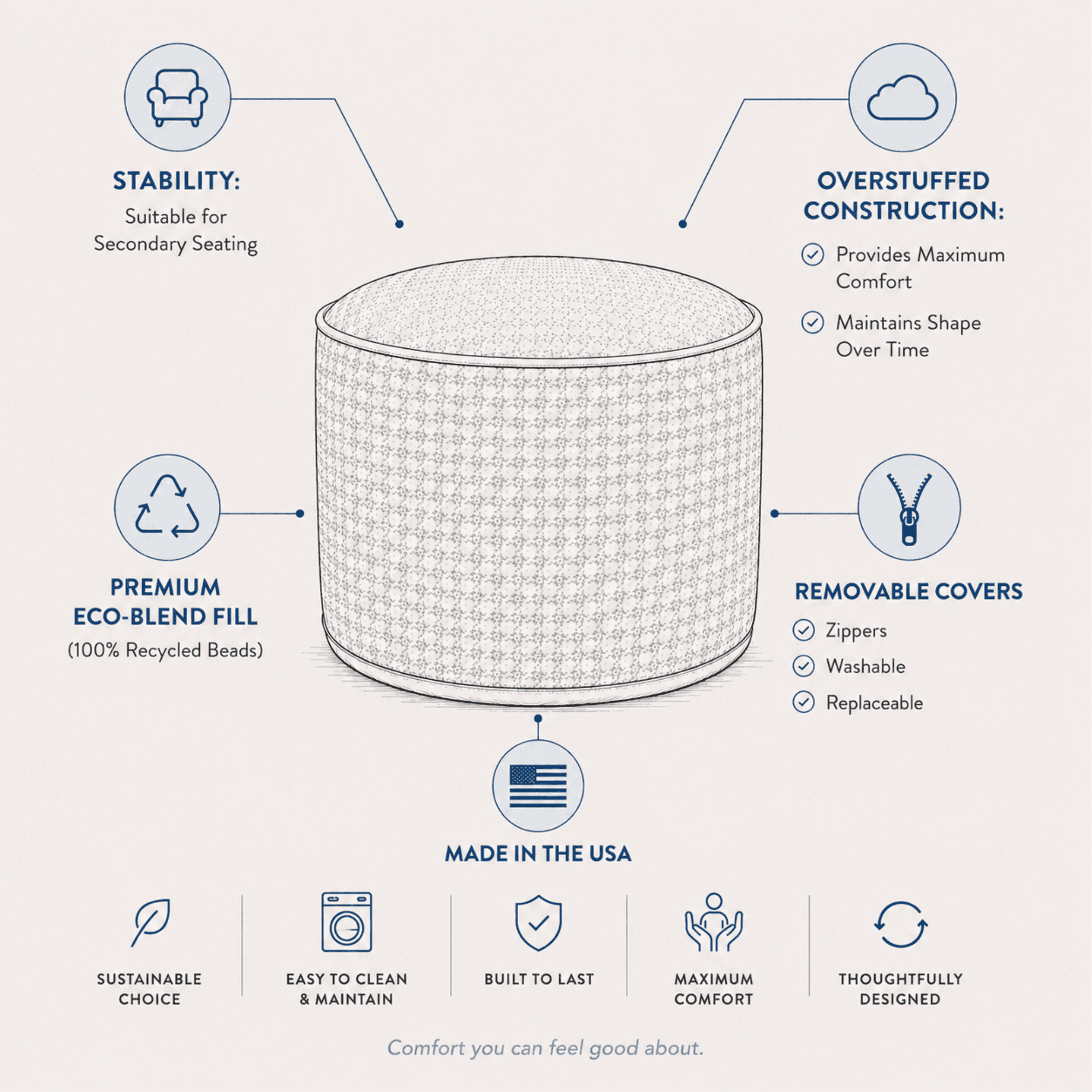 Qiviut Blue Tall Pouf