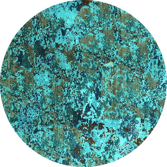 Ahgly Company Indoor Round Oriental Turquoise Blue Industrial Area Rugs, 7' Round