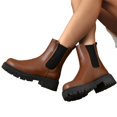 thumbnail image 7 of Dweltoz Women's Chelsea Heeled Ankle Boots Booties Dressy Slip On Lug Sole Short Ankle Booties Pull On Flat Street Style Shoes with Elastic Side,Brown 6.5, 7 of 7