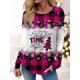 thumbnail image 1 of Camiseta para mujer, sudadera navideña de Papá Noel feo, cuadros de leopardo, estampado de copa de vino, manga larga, fiesta, Navidad, ajuste Regular, pintura, 1 of 4