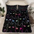 thumbnail image 2 of Erosebridal Cute Black Cat Twin Size Sheet Sets Neon Cat Sheets, Cartoon Kitten Bedding Gradient Glowing Animal Bed Sheets Set, Kawaii Pet Theme Fitted Sheet, 2 of 5