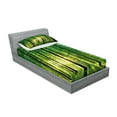 thumbnail image 2 of Ambesonne Forest Fitted Sheet & Pillow Sham Set, Green Woodland Sunrise, Twin, Green Black Yellow, 2 of 2