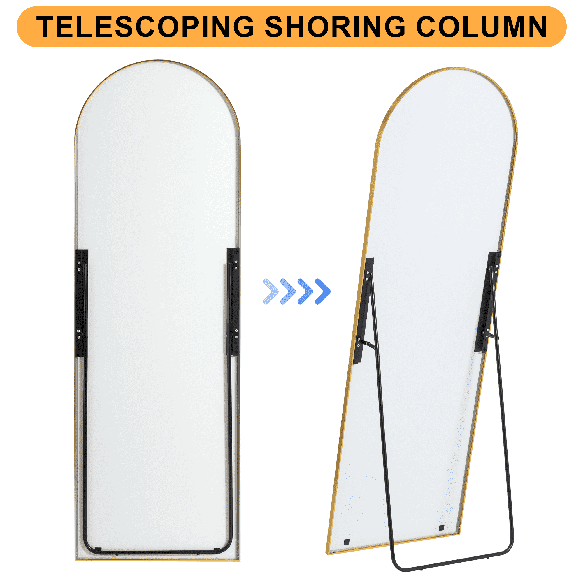 MAYEERTY 64x21 inch Gold Arched Wall Mirror - Slim Aluminum Alloy Frame with Rounded Corners, Hanging Mirror for Entryway/Bedroom/Bathroom