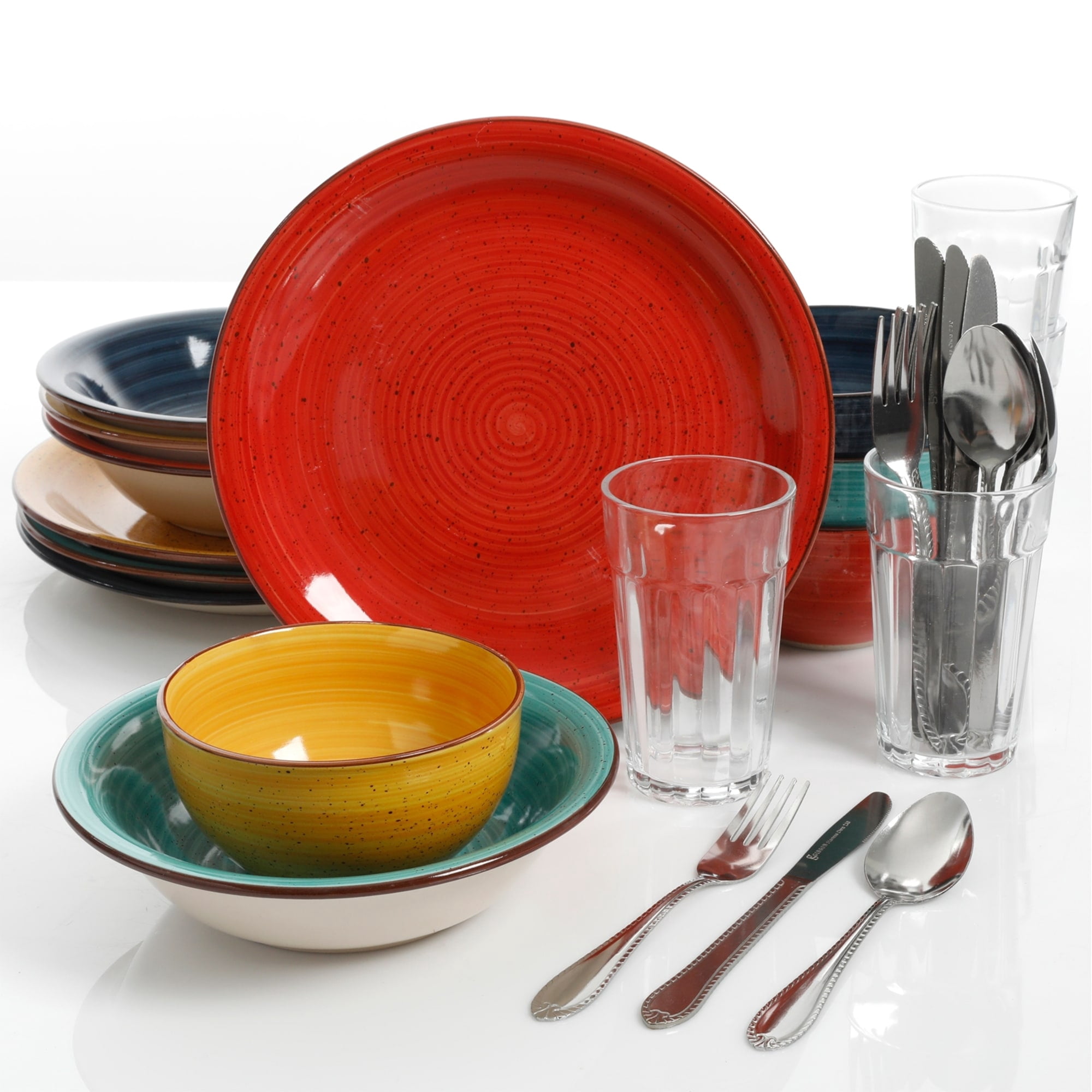 Gibson Color Speckle 28 Piece Mix and Match Dinnerware Combo Set