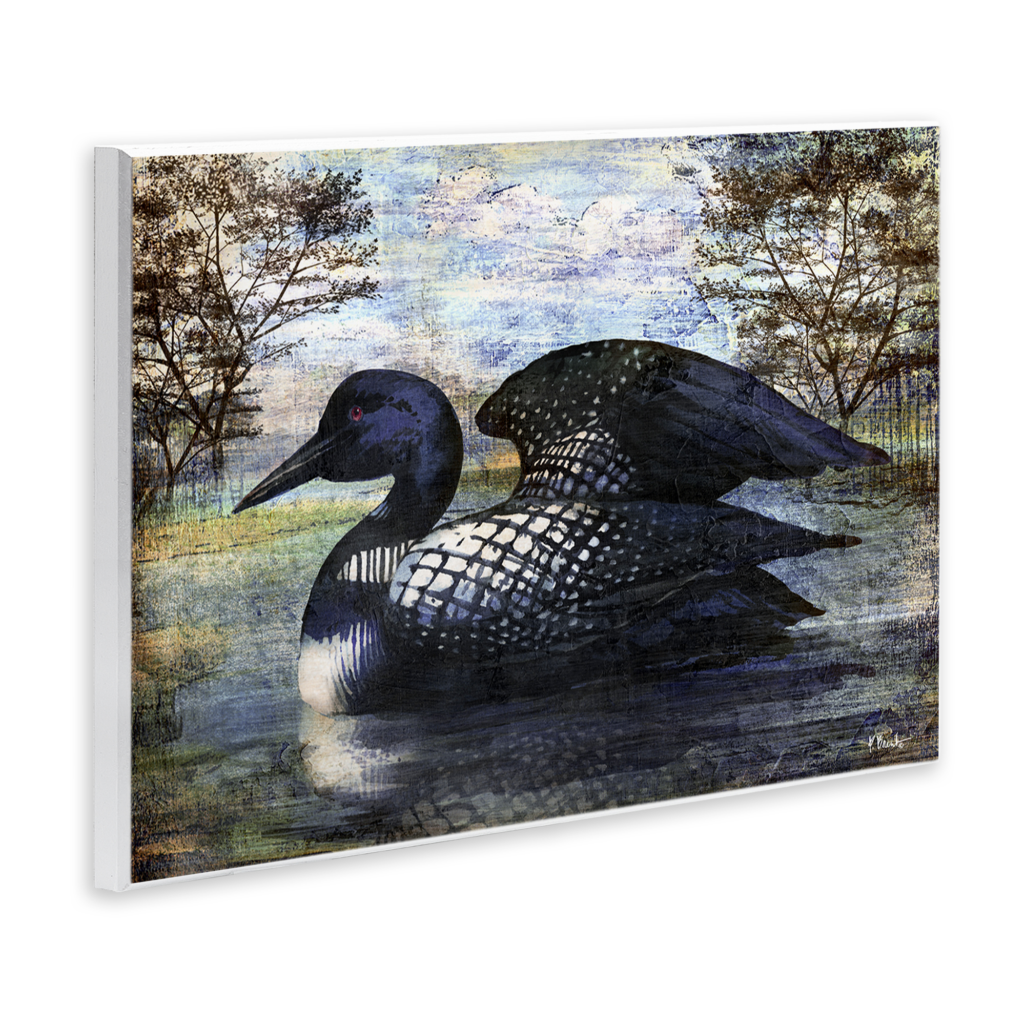 Stupell Industries Loon in Rustic Pond Animals Painting Unframed Art Print Wall Art, 15 x 10