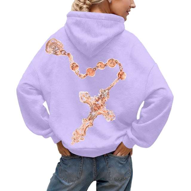 AWZXDE Couleur Unie avec Design Imprimé Mode Décontractée Chandail à Capuche pour Femmes Sportif et Coupe Ample Veste Chandail en Molleton Activités Extérieures et Style Mode Urbaine Décontracté Violet Clair,m