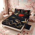 thumbnail image 2 of Manfei Traditional Crane Queen Sheet Sets for Teens, Gold Sun Mountain Bed Set, Black Gold Red 4-Piece, 1 Flat Sheet, 1 Fitted Sheet and 2 Pillowcases, 2 of 6