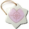 3dRose Heart Compass- Love Art- Romantic- Valentines Day, Snowflake Ornament, Porcelain, 3-inch