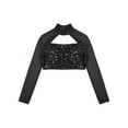 thumbnail image 3 of Zaldita Kids Girls Sequin Mock Neck Long Sleeve Gymnastics Dance Crop Top Jazz Hip Hop Athletic Shirt Streetwear Black 10, 3 of 6