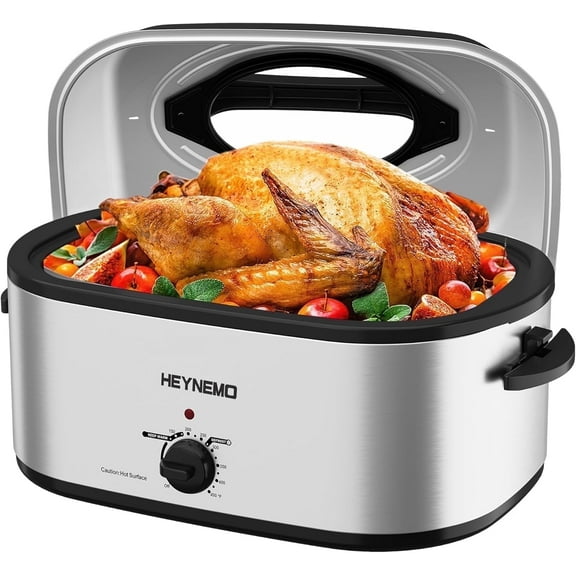 Superjoe 22 Quart Electric Roaster Oven with Visible & Self-Basting Lid, Large Turkey Roaster with Defrost Warm Function, Adjustable Temperature, Removable Pan Rack, Stainless Steel