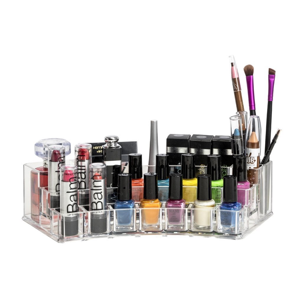 K-Cliffs Clear Acrylic Makeup Organizer w/19 Compartments /Lipsticks Nail Polish/Brushes Organizer.