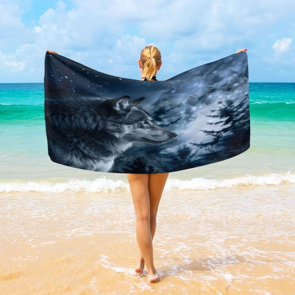 Ryvnso Wolf in Night Forest Oversized Beach Towel Microfiber Bath Blankets Swimming Fitness 37" x 74"