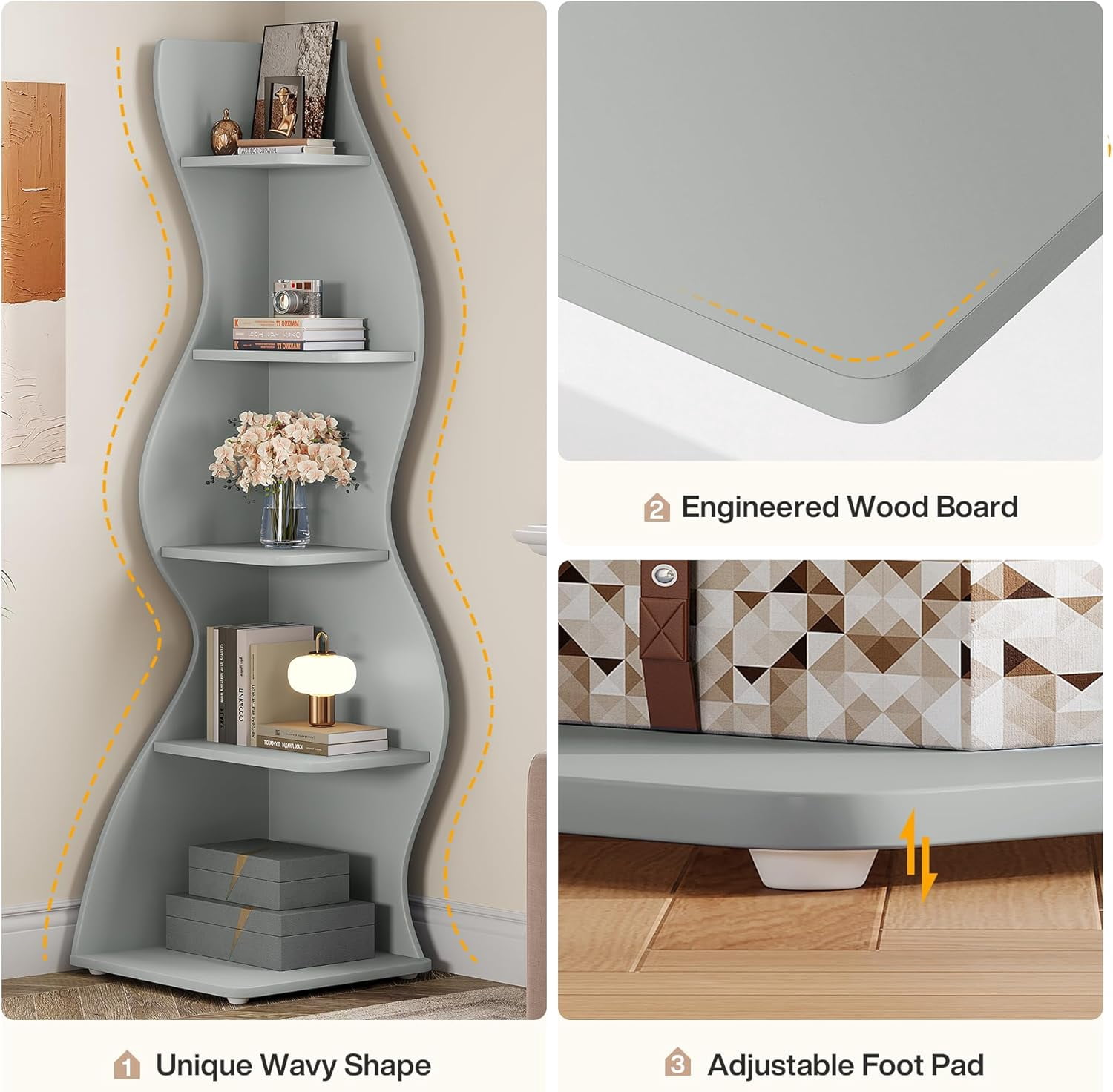 Tribesigns Small Corner Shelf, 5-Tier Modern Corner Bookcase for Small Space, Living Room (Blue)