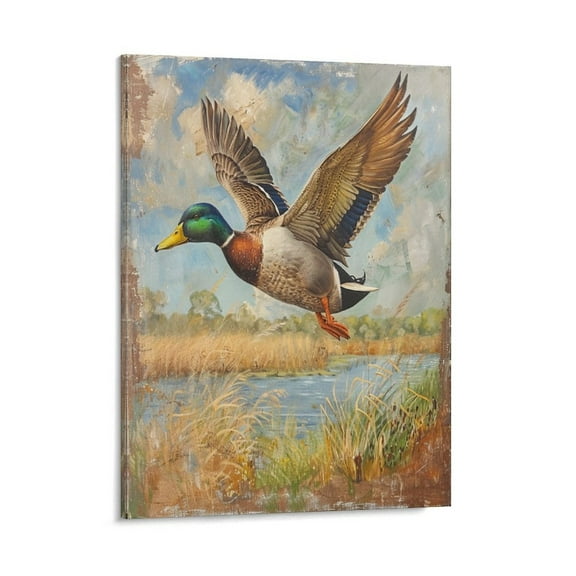 Canvas Prints Mallard Duck Flying Out Reed Living Room Art for Bedroom Bathroom Wall Decor Office Artworks Pictures Wall Decorations for Living Room 08x10inch Framed